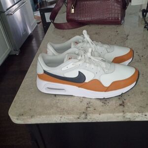 Nike Men's White and Orange Sneakers with Black Swoosh